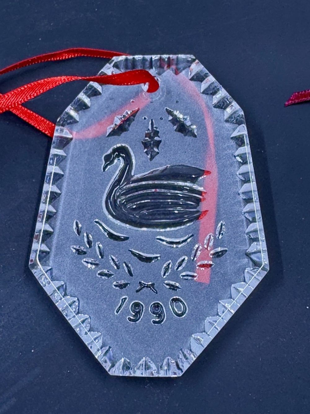 VTG.  WATERFORD CRYSTAL - 1990 12 DAY OF CHRISTMAS ORNAMENT 7 SWANS A SWIMMING